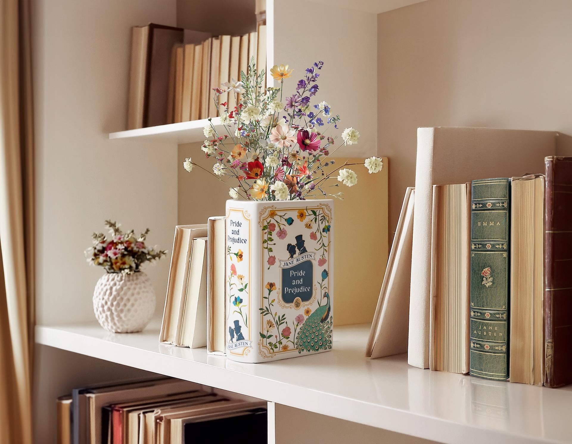 Book vase for flowers, bookshelf vase, Pride and Prejudice gifts, ceramic book vase